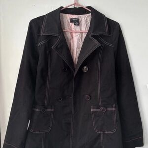 Vintage Guess Black Trench Coat with Pink Detailing